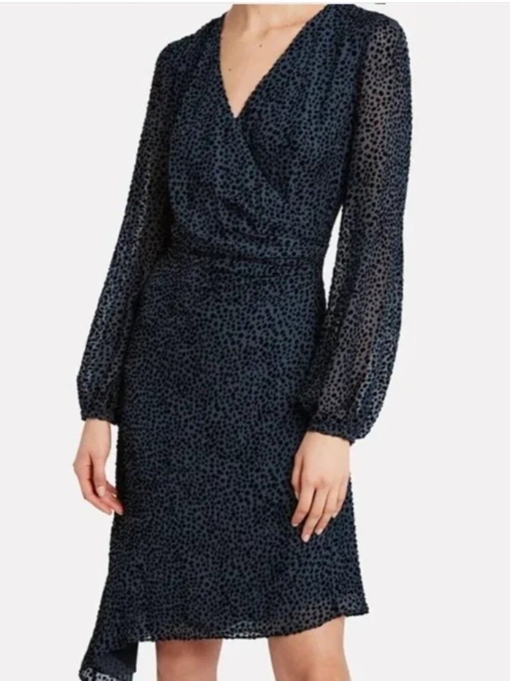 Joslyn Silk Blend Velvet Dot Midi Wrap Dress Asymmetric Size 2